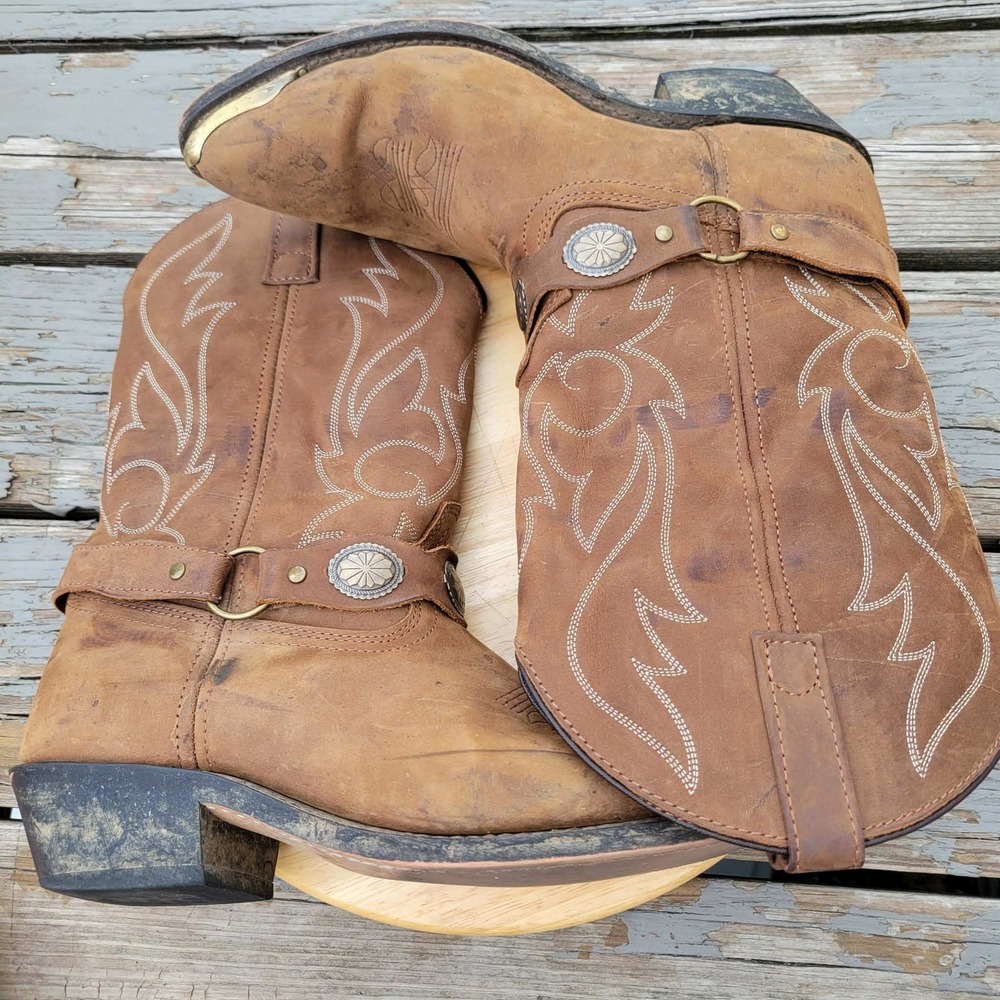 Masterson Boot Co Western Harness Boots Mens 10.5 D Brown Leather RB918 Concho